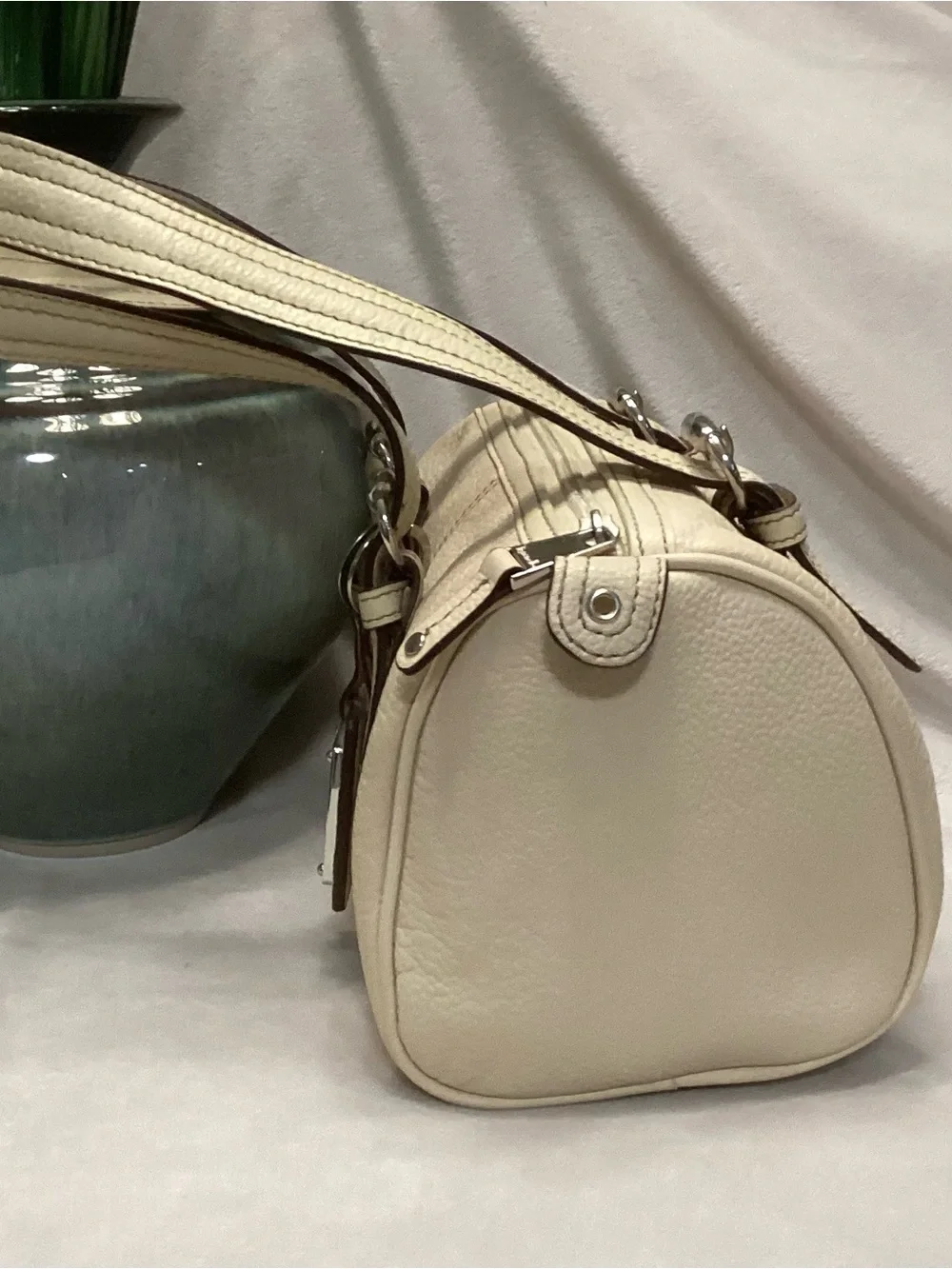 Vintage Tiganello Barrel Satchel cream color pebbled leather